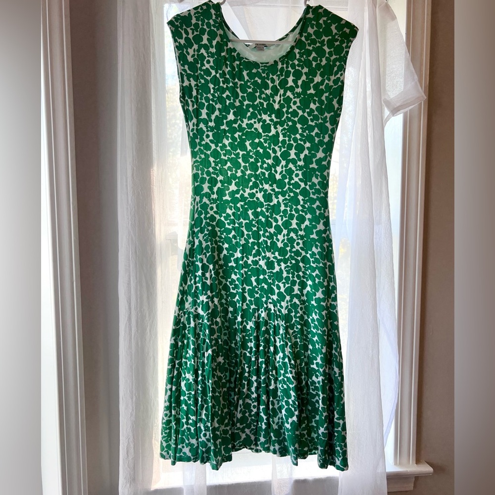 Boden Green and White Floral Midi Fit-and-Flare Dress